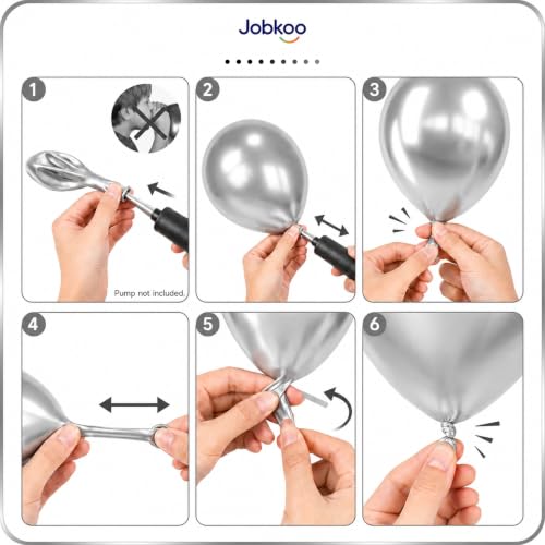 Image of Jobkoo Silver Balloons 12 Inch, 50 Pcs Metallic Chrome Silver Latex Balloon