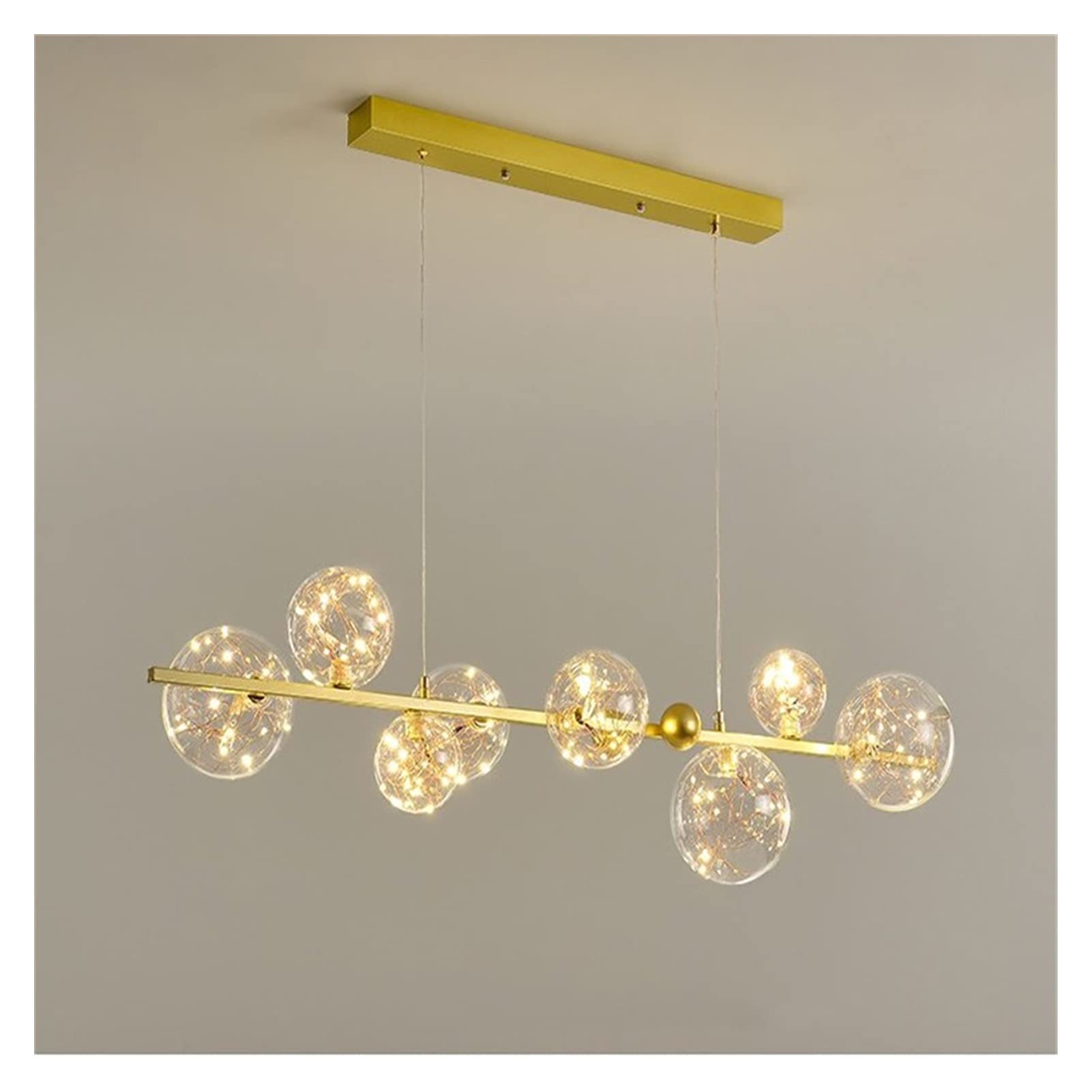 Postmodernistyczna lampa wisząca do jadalni, kuchni, lampa LED, nordycka dekoracja, szklana kula, złota/czarna lampa wisząca, wisząca oprawa oświetleniowa (Goldclearglass-CoolWhite)