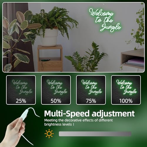 Image of Welcome to the Jungle Neon Sign Jungle Decor Green Led Word Neon Light Signs for Wall Decor Usb Letter Light Up Sign for Garden Home Entryway Front Porch Party Gift | Green Neon Light, Cozy Decoration for Event Planners, Couples, Wedding Receptions, Parties, Patios and Garden Areas