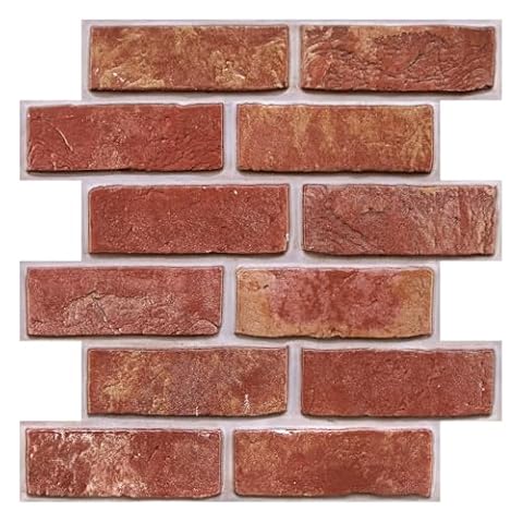 COMSTICKC Samoprzylepne panele ścienne 3D imitujące cegłę, naklejki ścienne 3D z motywem cegły – 10 sztuk (30 x 30 cm), okładzina ścienna z PVC, tapeta ceglana do dekoracji wnętrz – czerwony