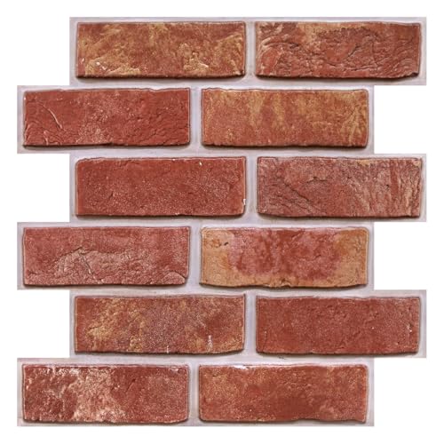 COMSTICKC 3D Faux Red Brick Wall Panel Peel and Stick,10 Pcs 12"X12", Small Brick, Ultra-Light Thin PVC Decorative Tile Wall Sticker, Designed for Quick DIY Wall Upgrades Indoor by COMSTICKC - Used condition - US$22.83