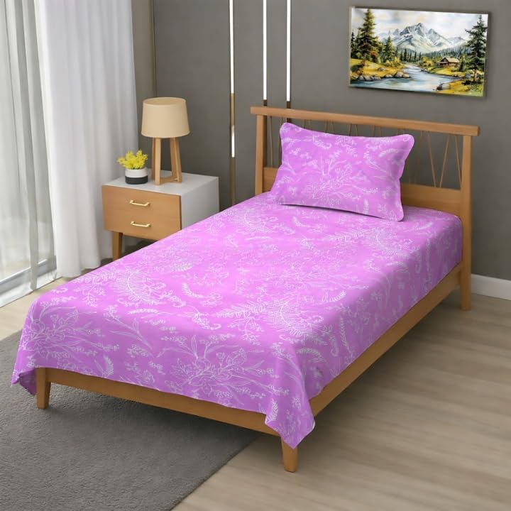 Image of Single Flat Bedsheet 60 x 90 Inch with 1 Pillow Cover, Cotton Blend Soft Breathable Bed Sheet Set for Single Bed, Lightweight Comfortable Bedding for Home Guest Room Daily Use