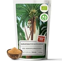 NaturaleBio Kokosblütenzucker Bio 450g. Natürlicher, unraffinierter Süßstoff. Nährstoffreiche Zucker-Alternative mit niedrigem Glykämischen Index. Mit Inulin zur Unterstützung der Darmgesundheit
