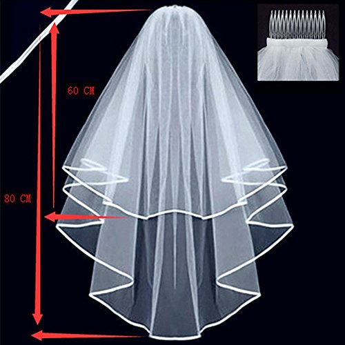 Echodo Bridal Wedding Veil White Double Ribbon Edge Center Cascade Bridal Veil With Comb Wedding Accessories #TOP5