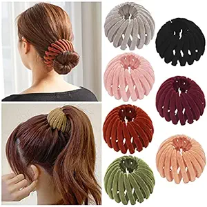 TOBATOBA Bird Nest Magic Hair Clip, 7Pcs Lazy Bird's Nest Plate Hairpin, Expandable Ponytail Holder, Velvet Hair Clips, Hair Accessories for Women