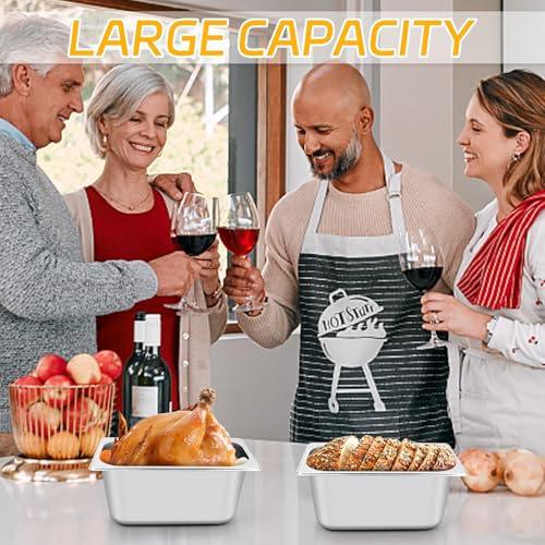 10 Set Stainless Steel Hotel Pans with Lids 1/3 Size 6 Inch Deep Food Pans Anti-Jam Warming Steam Table Pan Lid Catering Food Storage Metal Pan Steam Cover for Fruits Vegetables Restaurant Hotel