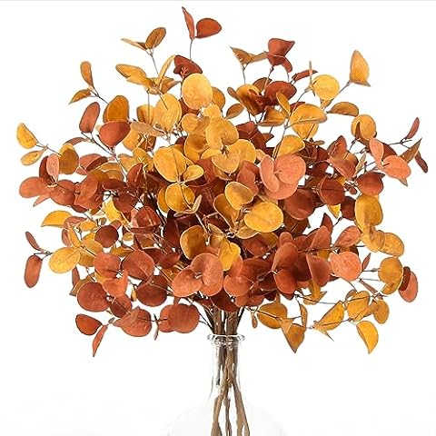 ZIFTY 6 Pcs Fall Stems Artificial Eucalyptus Stems 26.7" Tall Fall Decor Fall Flowers for Home Decoration Fake Silver Dollar Leaves for Vase Bouquets Farmhouse Autumn Decor Centerpieces Florals Cover