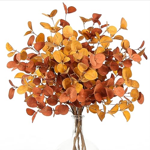 ZIFTY 6 Pcs Fall Stems Artificial Eucalyptus Stems 267 Tall Fall Decor Fall Flowers for Home Decoration Fake Silver Dollar Leaves for Vase Bouquets Farmhouse Autumn Decor Centerpieces Florals