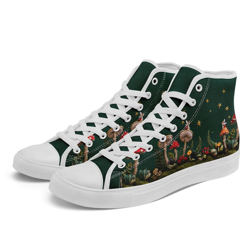 Fashion Women High-Top Canvas Shoes Men's Print Mushroom Floral Plant Lace-up Flat Stylish Gift Sneaker Couple Shoes2