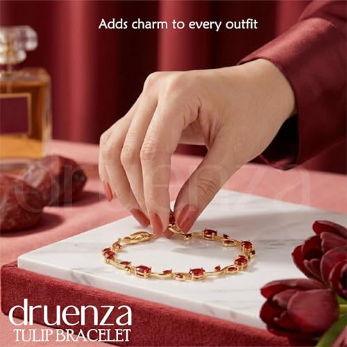 Image of druenza Tulip Bracelet for Women Stylish | Gold Plated Floral Crystal Jewellery | Elegant Adjustable Chain Bracelet for Girls Stylish | Trendy Daily Wear Party Jewelry Gift for Women & Girls