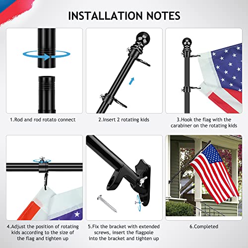 Bonytek Flag Poles For Outside House, 6Ft Flag Pole With Bracket And Rings, Stainless Steel Wall Mounted Flag Pole Kit For House Yard Garden Outdoor Residential Or Commercial (Black) #TOP4