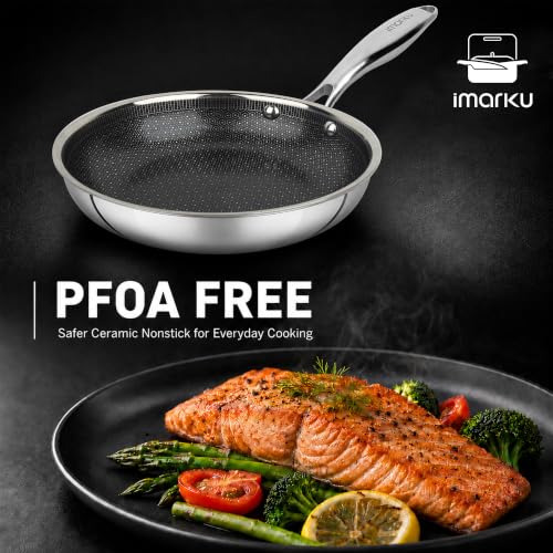 Image of imarku 8 Inch Non Stick Frying Pans, Healthy Hybrid Ceramic Frying Pans