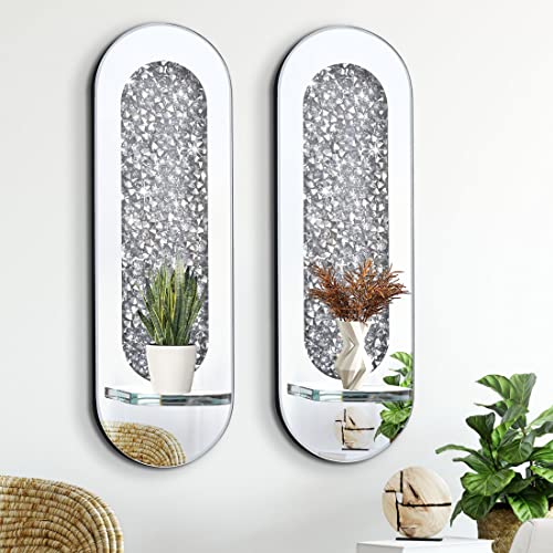 Azonsdop Crystal Crush Diamond Candle Sconces, Silver Mirrored Candle Holder Set Of 2, Wall Decorations For Living Room，Dining Room, Home Decor With Acrylic Diamond #TOP2
