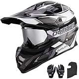OUMURS DOT Adult ATV Dirt Bike Helmet with Goggles Gloves & Mask Adjustable Sun Visor Motorcycle Adults Helmet Off-Road Motocross Downhill Moped MX for Unisex-Adult-Victory Gray, XL