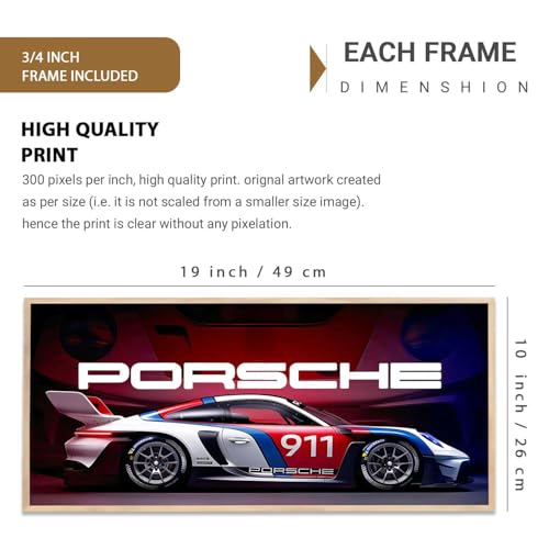 Image of walllane Big 911 Porsche Car Framed Posters Gift Items for Boys Room Wall Decoration Bedroom Living Room Office Studio Decor | Car Poster Frame for Wall Decor Set Of 1Size(10 x 19 inch)