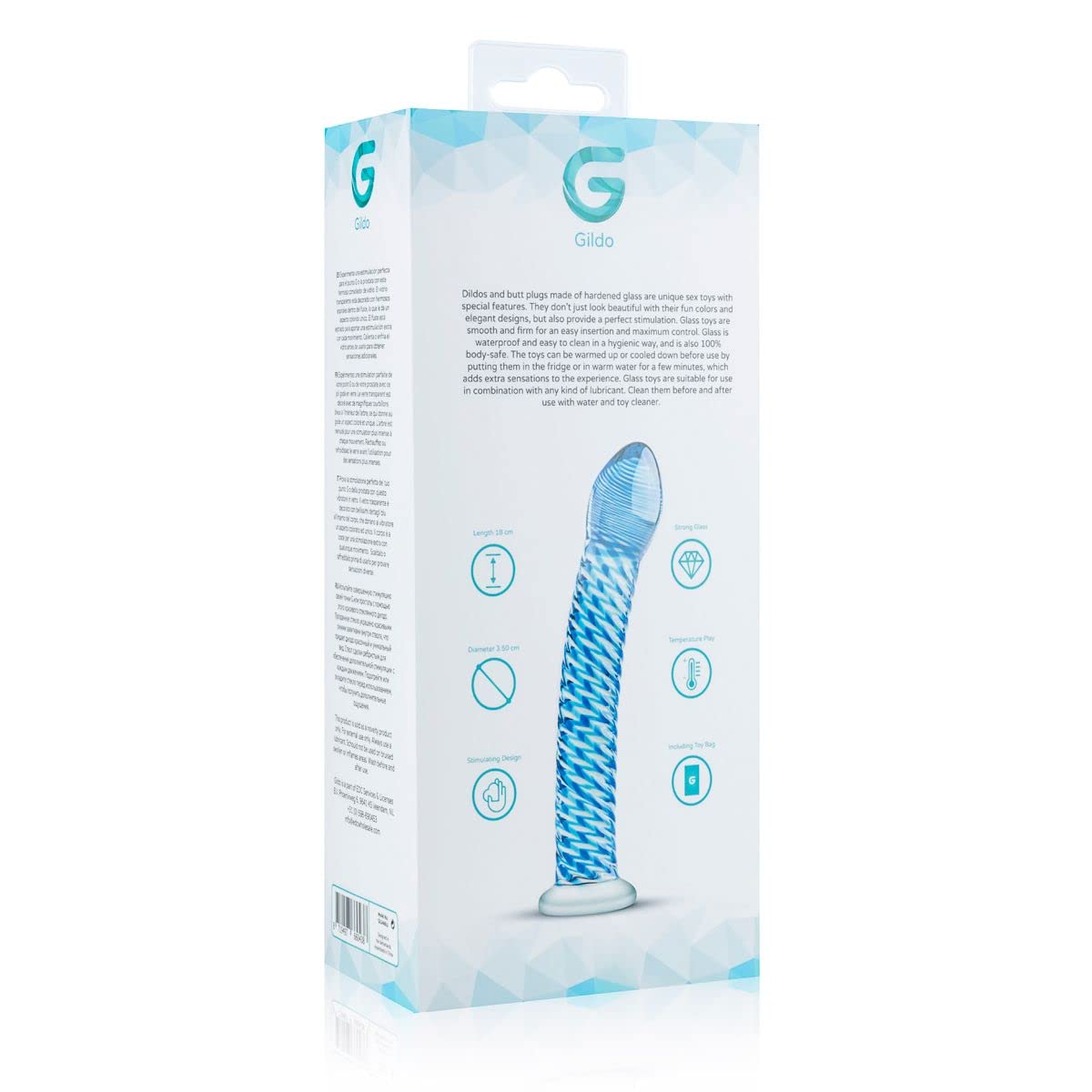 Gildo Número 5 - Consoladores de Crystal, Juguetes eroticos adecuado para el juego de temperatura - Longitud 9.00 cm, Diametro 2.50 - 4.30 cm, Azules
