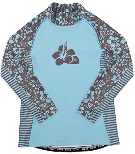 Stonz Premium Rash Guard Shirt Top Baby Boy Girl Toddler Kid UPF 50+ Sun Protection Long Sleeve Swim Shirt for Beach Pool Play, Hibiscus, 2T