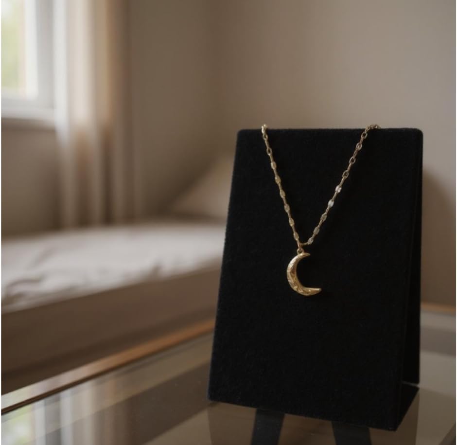 18k Karat Yellow Gold Plated Hammered Crescent Moon Pendant 16 inch lip chain Necklace Jewelry Gift for Women, Nickel Free, Hypoallergenic, Waterproof - Image 8