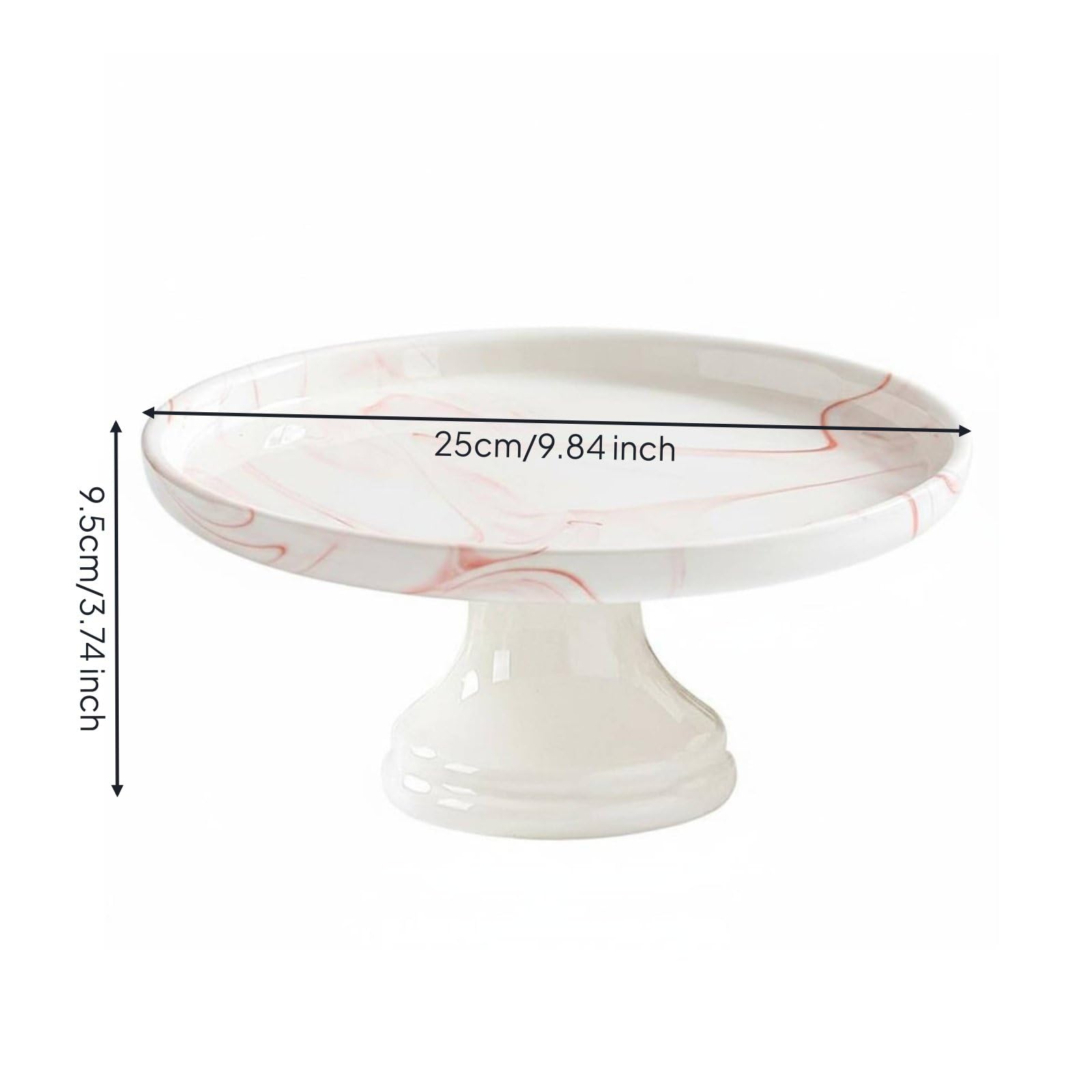 Gralara Alzata in Ceramica Effetto Marmo Multistrato Piatto da Torta con Piedistallo Finitura Dorata per Matrimoni, Red Marble, 25CM High Foot Stand
