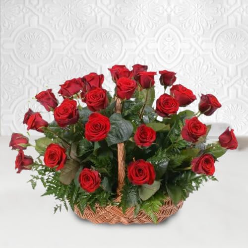 Elegant 15 red roses with fillers, artistically arranged in a charming basket For Anniversary Gift, Birthday Gift, Wedding Gift, Congratulations Gift, Mother's Day Gift (Same Day Delivery)-image-44