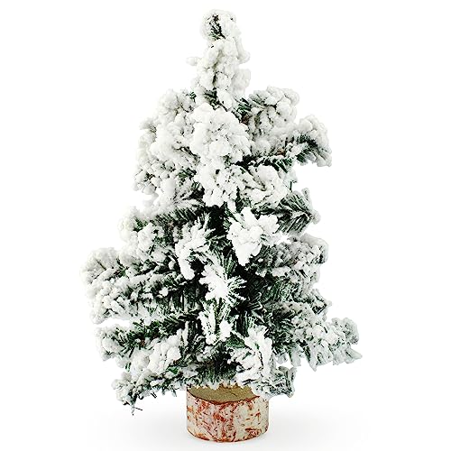 Auldhome Mini Christmas Trees (3-Pack, 8-Inch, Flocked); Canadian Pine Greenery Tabletop Holiday Decor #TOP5