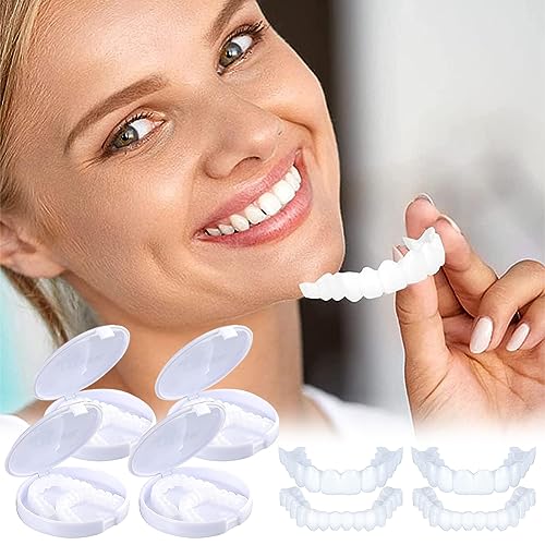 Dentier Sourire Parfait Dientes de Carillas Cosméticas, Dentaduras Postizas Instantáneas, Dentaduras Temporales, 4 Pares Carillas Dentales, Carillas Falsa, Postizos de Superior E Inferior Dientes