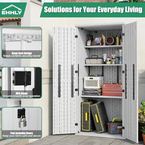 Image of EHHLY Heavy Duty Tall Storage Cabinet Outdoor Weatherproof, 28 Cuft Garage Storage Cabinet with 4 Adjustable Shelves, Lockable Kitchen Pantry Closer Organizer, 31Wx23Lx66H, Polar White