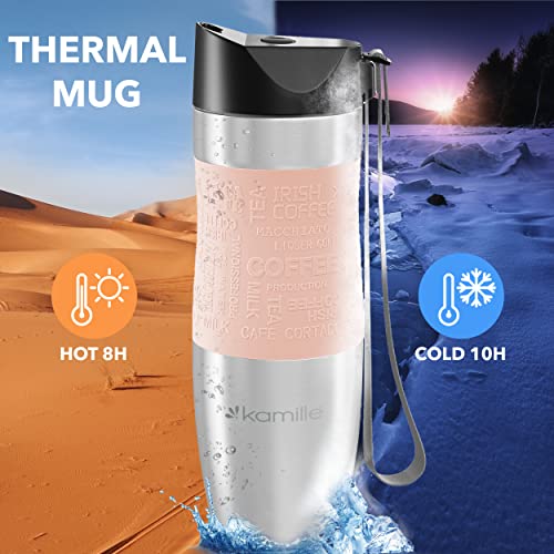 Kamille Coffee Tumbler Stainless Steel Coffee Travel Mug - Double Wall Thermal Vacuum Insulated Coffee Cup With Lid For Cold, Ice Drinks And Hot Beverage-16Oz #TOP1