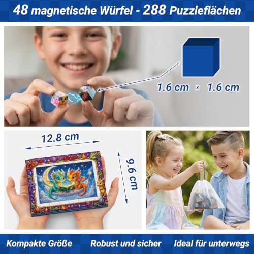 TOSY Picture Cube Dragon Tales: 6-in-1 magnetisches Bilderpuzzle, 48 Blöcke, 288 Puzzleflächen, 1,6 cm, B063, Nahtlose UV-Kunst… – Ansicht 5