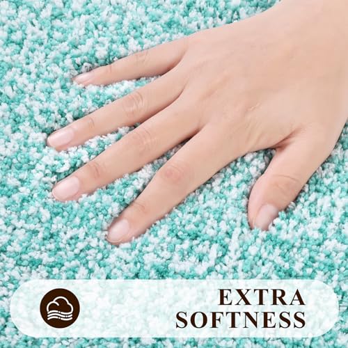 Pauwer 3 Piece Bath Mat Set, Non Slip Plush Bathroom Mats, Absorbent Shaggy Bathroom Rug Set with U-Shaped Contour Toilet Mat for Bedroom Living Room, Teal