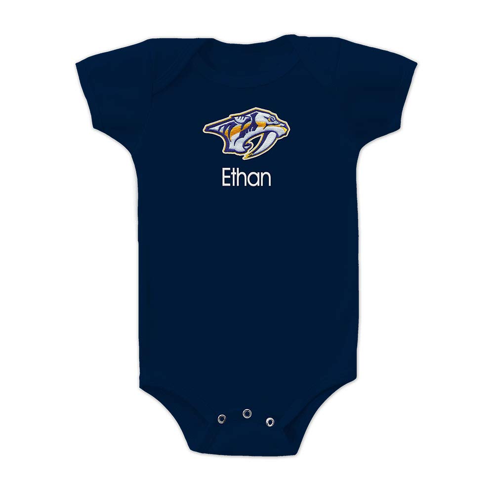 Designs By Chad and Jake Nashville Predators Personalized Baby Bodysuit, Official Licensed (18-24 Months, Navy)