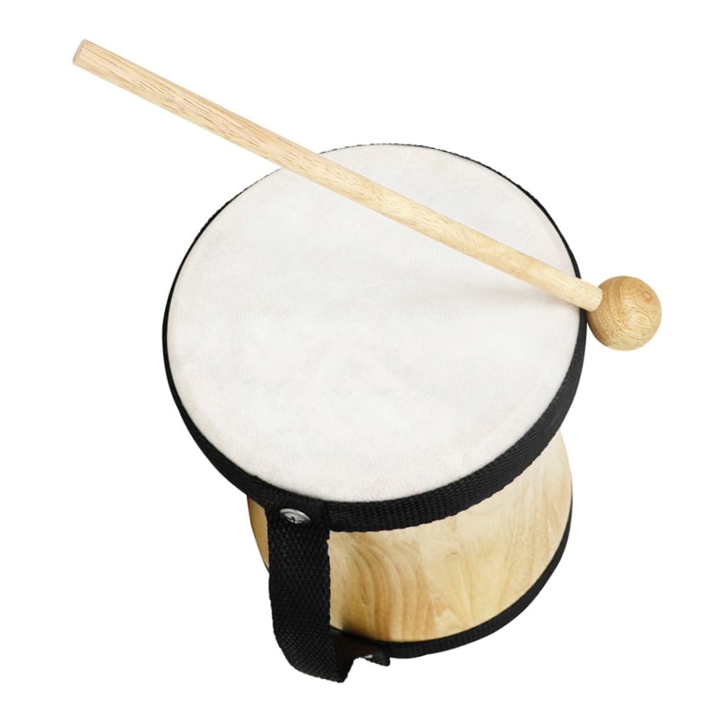 Tamburo a Mano Bongo in Legno e Pelle Nera per Ragazzo Ragazza | Percussione Portatile, Suono Chiaro e Nitido, Articolo Resistente, Include Bacchetta