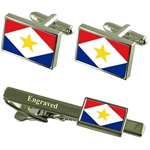Select Gifts Saba vlag manchetknopen gegraveerd stropdas clip bijpassende doos set