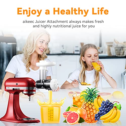Masticating Juicer Attachment for KitchenAid Stand Mixers Replacement, Slow Juicer Accessories for Kitchenaid 3.5/4.5/5 QT Mixers by Aikeec, Great for Vegetables and Fruits, White - Thumbnail 6