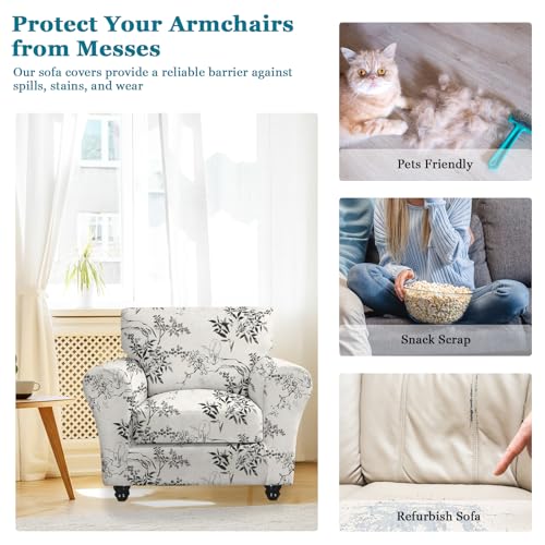 FUANGUI-2-Piece-Chair-Covers-Stretch-Arm-Covers-Chair-Couch-Covers-Armchair-Slipcover-with-Separate-Chair-Cushion-Cover-Floral-Washable-Chair-Protector-for-Living-Room-Armchair-Ink-Pattern FUANGUI 2 Piece Chair Covers Stretch Arm Covers Chair Couch Covers Armchair Slipcover with Separate Chair Cushion Cover Floral Washable Chair Protector for Living Room Armchair Ink Pattern