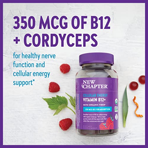 New Chapter® Organic Vitamin B12+ Gummies – 44% Less Sugar§, Usda Organic Vegan B12, Two Daily Gummies For Cellular Energy Support With Cordyceps, Non-Gmo, Gluten Free, Raspberry Flavored, 60Ct #TOP2