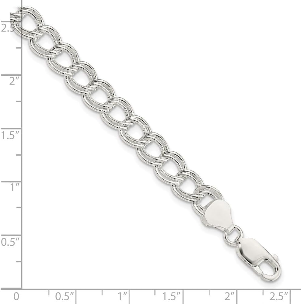 925 Sterling Silver 7.5mm Double Link Charm Bracelet