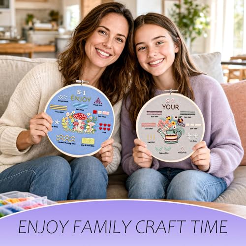 Image of wtisan Embroidery Kit for Beginners, 4 Floral Patterns Cross Stitch Kits