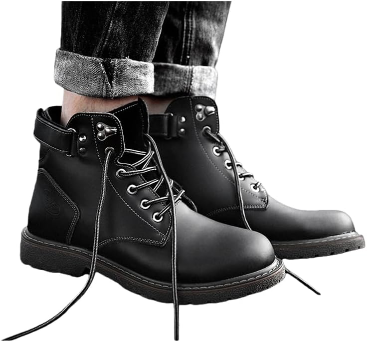MGGMOKAY Men's Leather Boots Motorcycle Fashion Boots for Men Lace Up Chukka Boots Casual Boot - Image 5