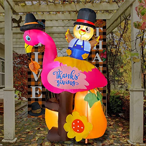 Blowout Fun 5Ft Thanksgiving Inflatable Flamingo With Turkey Decoration, Led Blow Up Lighted Decor Indoor Outdoor Holiday Art Decor Decorations #TOP1