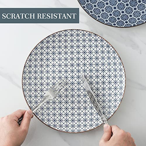 Yelloya Japanese Large Dinner Plates Set 10.6 Inch-Salad Serving Dishes Set Of 6-Blue And White Plates,Dishwasher & Microwave Safe, Assorted Pattern Plates #TOP4