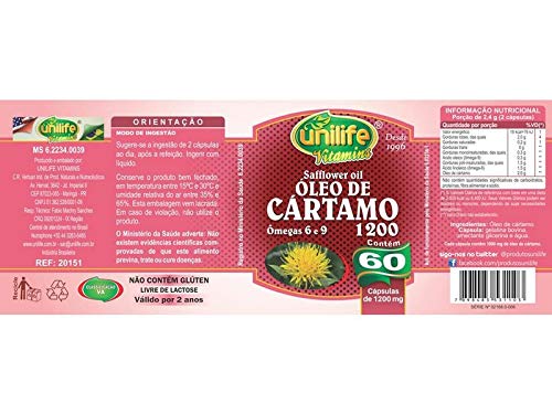 Óleo de Cartamo 1200mg com 60 cápsulas Unilife