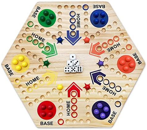 Dznils Marbles Board Game with 6 Dice and 30 Marble Balls Parent-Children Interactive Board Game Set Double-Sided Board Game Wooden Fast Track Board Games for Kids Adults