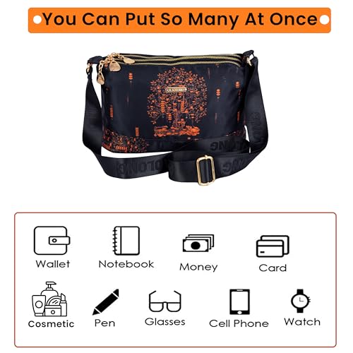 Image of Storite PU Leather Sling Bag, Crossbody Bag with Multi-Compartment for Women and Girls With Adjustable Shoulder Strap - (Orange Navyblue, 28.5x18x11 cm)
