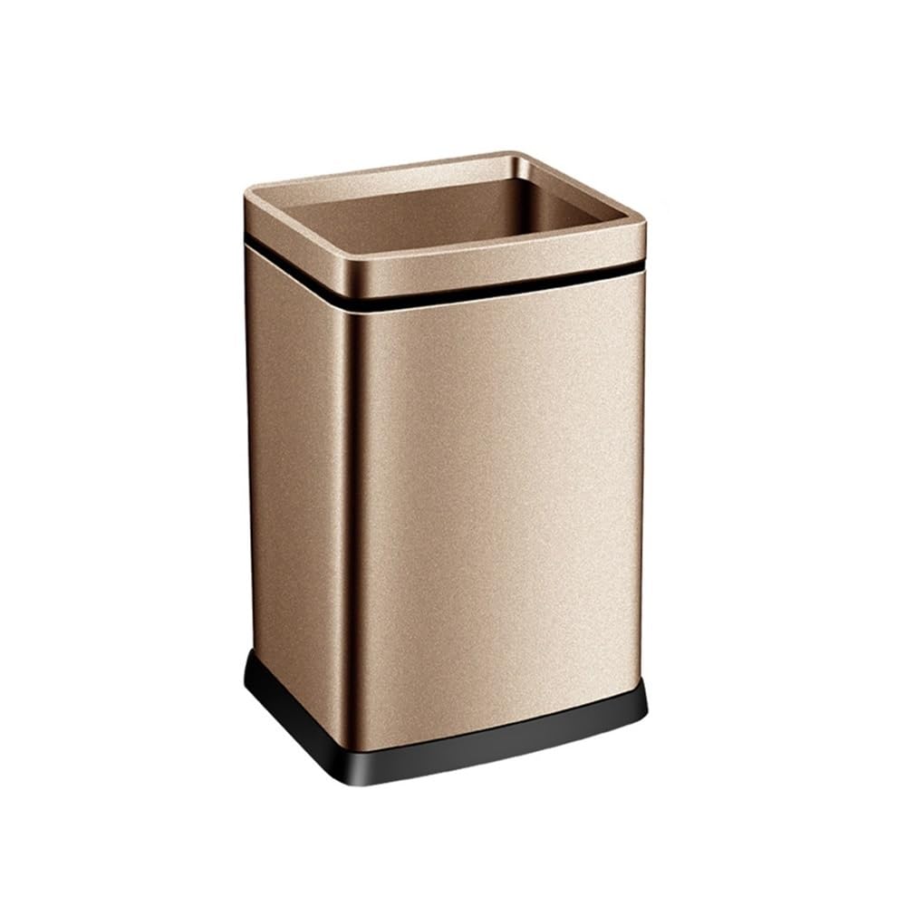 Lskdnrufh Champagne-12L Trash Can Stainless Steel Square Trash Can, Plastics Waste Baskets With Removable Inner Bucket,Small Office Garbage Can Trash Bin(Champagne-12L)