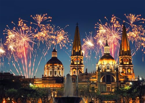 Fond en tissu 3x2m cathédrale mexicaine et feu d'artifice nocturne pour studio photo