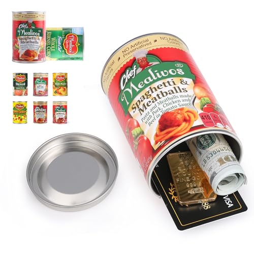 Fake Can Diversion Safe, Perfect for Hiding Storage Key, Cash, Jewelry, Card, Coins-Keep Your Valuables Safe (Spaghetti & Meatball, Metal)