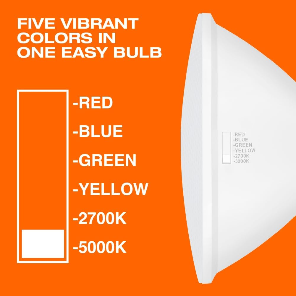 Sylvania LED Color Changing Light Bulb, Red/Blue/Green/Yellow/White, 2700K/5000K, RGBW Colored Light Bulbs, 9W, PAR38, E26 Medium Base - 1 Pack (42638)