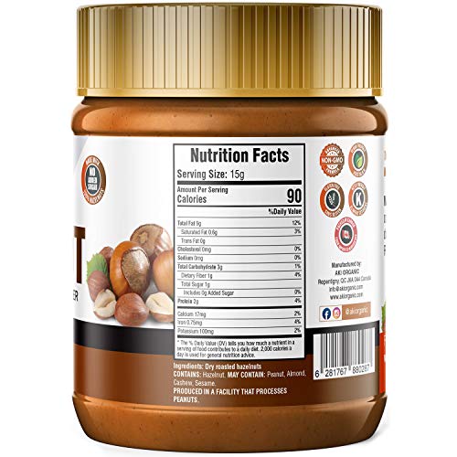 AKI Natural Hazelnut Butter Nut Unsweetened Sugarfree No Added Salt or Oil Low Sodium Vegan Keto Paleo Low Carb 1 Ingredient Pure Roasted Hazelnuts No Additives Great Dose of Proteins & Healthy Fats