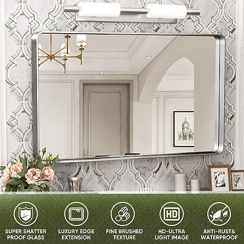 Suidia Bathroom Mirror, 30" x 48" Wall Mirror Metal Framed, Bathroom Vanity Mirror for Living Room Bedroom Bathroom Entryway, Silver, Rounded Corner Style by Suidia - Image 7
